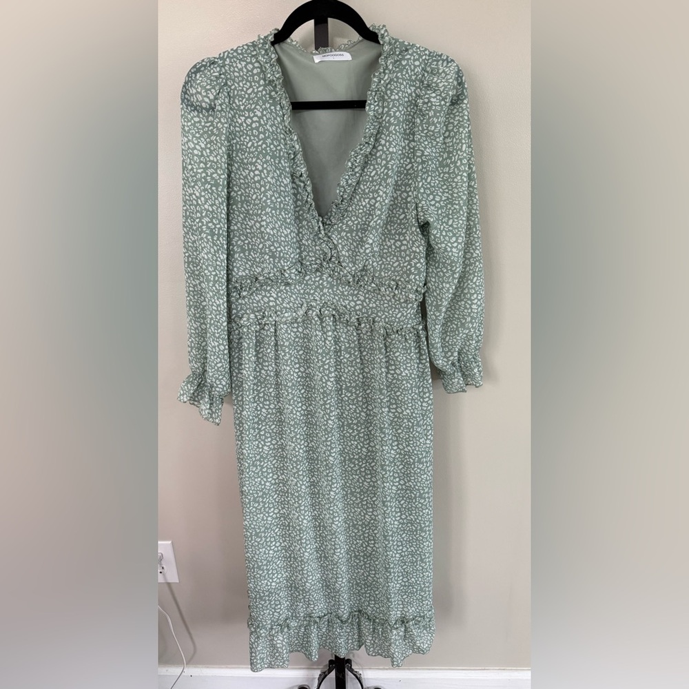 Mopoogoss Elegant Green Floral Women's Dress Size Large